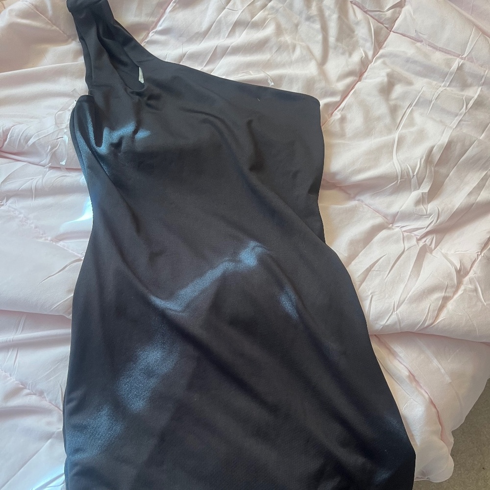 One shoulder black mini dress
